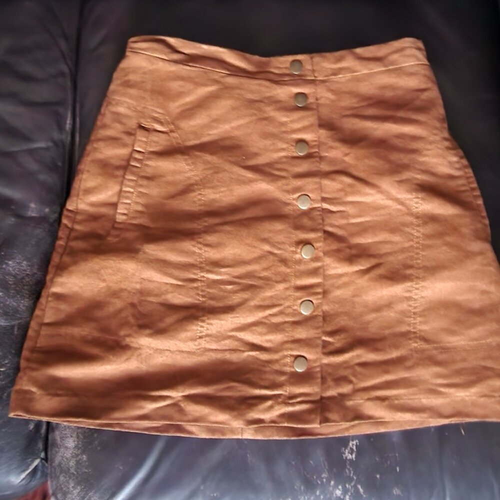 Brown Front Snap Faux Suede Mini - Picture 1 of 4